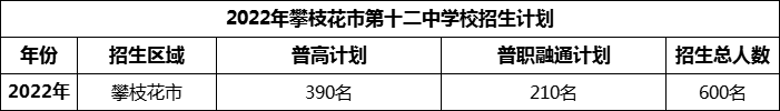 2024年攀枝花市第十二中學校招生計劃是多少？