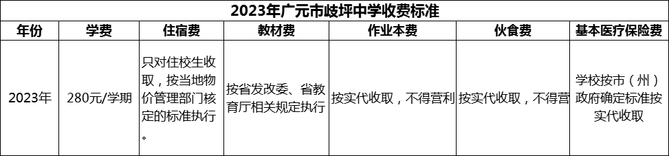 2024年廣元市歧坪中學(xué)學(xué)費(fèi)多少錢？