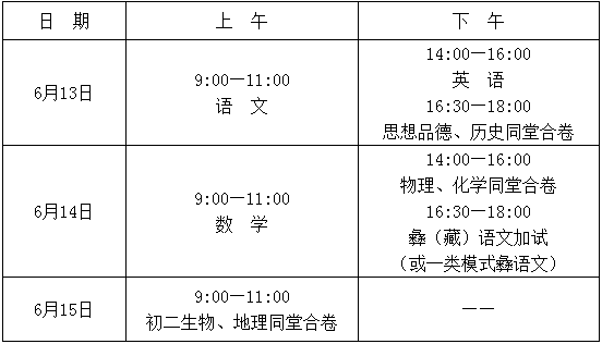 2020年涼山州中考時(shí)間是多久，會(huì)改變嗎？
